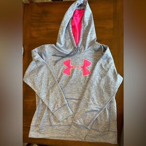 Under Armour Heather Gray Hoodie with Vibrant Pink Logo